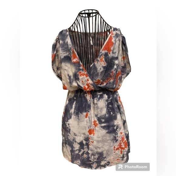 Piperlime Petticoat Alley grey and coral silk mini dress - Picture 1 of 6